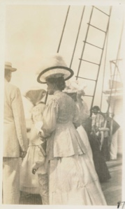 Image of Mrs. Robert E. Peary on deck of S.S. Roosevelt, July 6, 1908